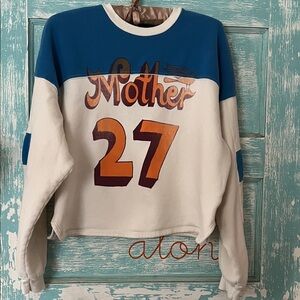 MOTHER Blue and White slightly cropped modern vibe fit Sweatshirt 27 bird euc